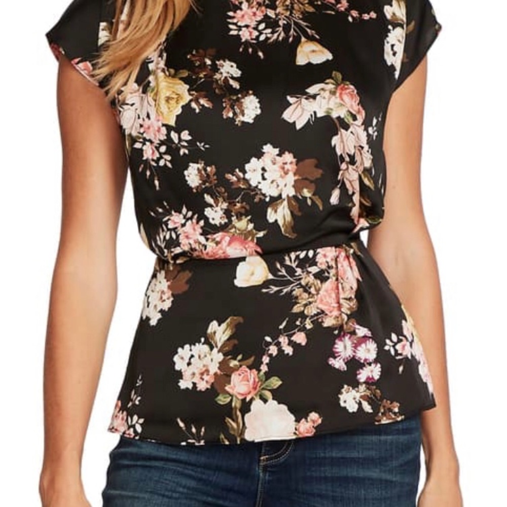 NWOT Vince Camuto Cap Sleeve Satin Peplum Blouse
